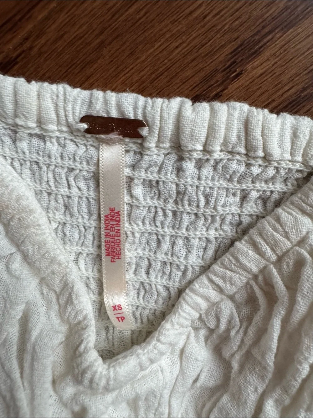 Free People White Ruched Peplum Square-Neck Blouse